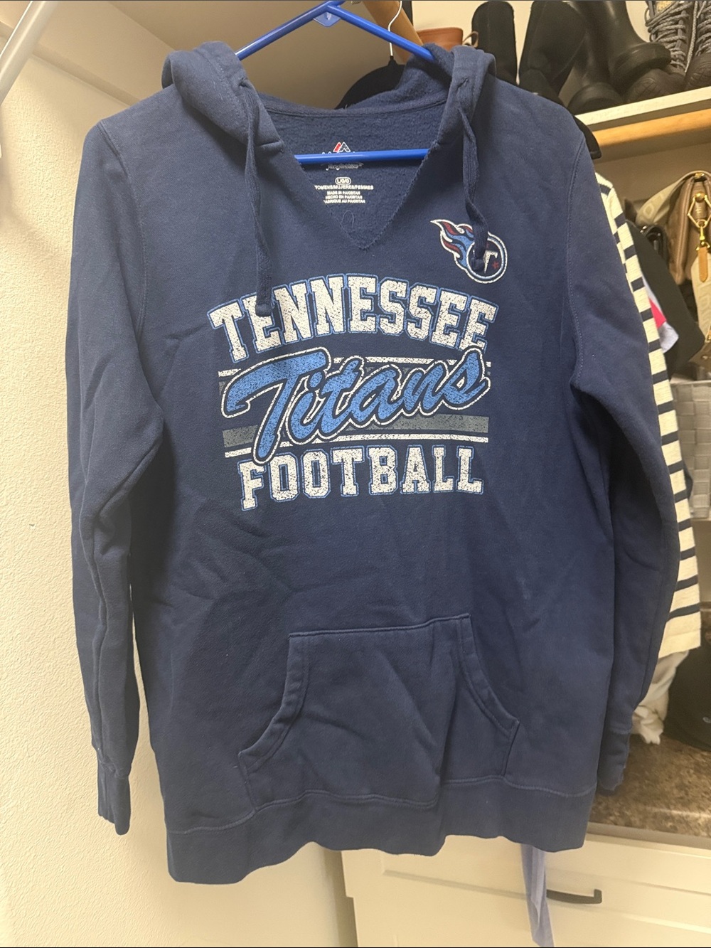 Tennessee Titans Women’s Navy Football Hooded Sweatshirt. Worn once to game.